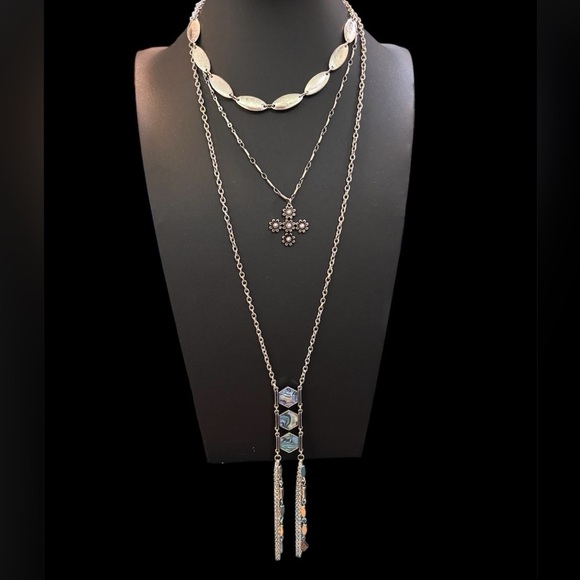 Free People Silver Toned Layered Necklace NWT - Picture 1 of 7